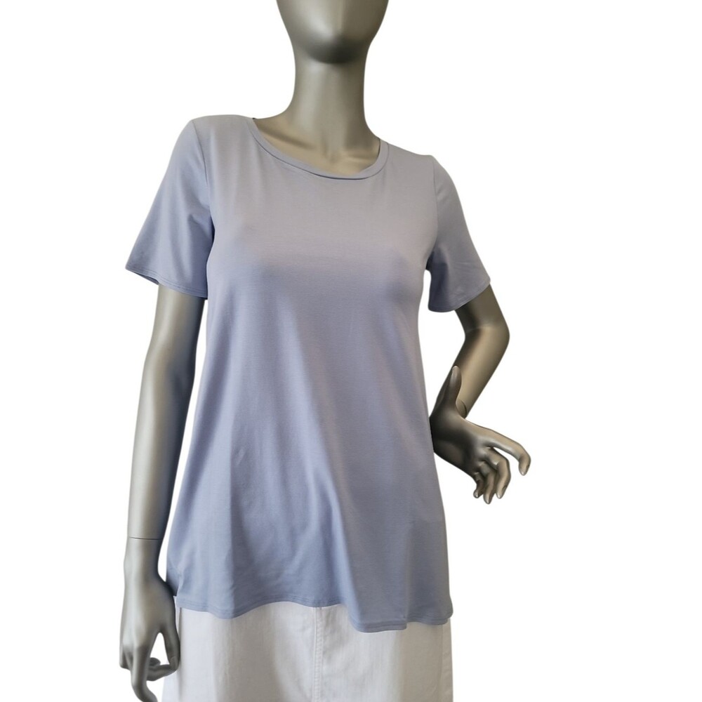 Eileen Fisher Fine Tencel Jersey High-Low  Jewelneck Top Size  XS
